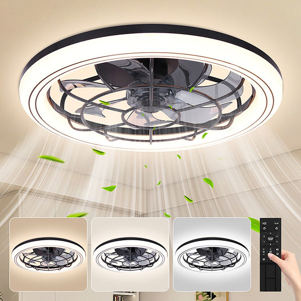 49Cm Modern Ceiling Fan with Light - Smart 3-Color Temperature Adjustment, Low Profile Flush Mount, Remote Control, 6-Speed Settings for Living Room, Bedroom, Home Office