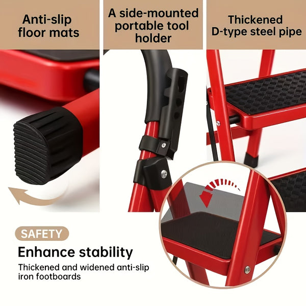 2/3/4/5-Step Ladder, Lightweight Folding Step Stool With Extra-Wide Anti-Slip Steps, 149.69 KG Capacity, Compact Space-Saving Design For Home, Kitchen.