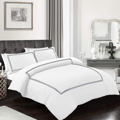 My Home Store Polycotton Bratta Duvet Cover Set - Our 3pc Soft stitch Embroidered button closure Quilt cover with matching Embroidered envelop closure Pillowcases | Breathable & Lightweight Duvet cover set