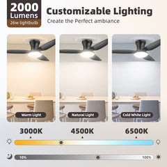 Modern Ceiling Fan Light with Remote Control - Dimmable Fixture, 6-Speed Adjustable Fan & 3-Tier Color Temperature (3000K/4500K/6500K), Timer, Suitable for, Semi-Recessed Installation, Bohemian Style Ceiling Light with Fan