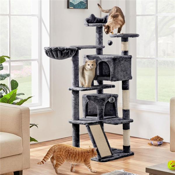 Costoffs Cat Tree, Cat Tree Tower, 145cm Multi-Level Cat Tree Tower with 2 Condos, Dangling Balls, Ladder, Sisal Scratching Posts, Round Platform, Cosy & Stable Indoor Cat Kitten Furniture, Activity Centre, Scratching Tree