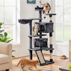 Costoffs Cat Tree, Cat Tree Tower, 145cm Multi-Level Cat Tree Tower with 2 Condos, Dangling Balls, Ladder, Sisal Scratching Posts, Round Platform, Cosy & Stable Indoor Cat Kitten Furniture, Activity Centre, Scratching Tree