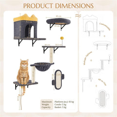 Costoffs Cat Tree Wall-Mounted Cat Furniture, Cat Wall Shelves & Perches, Climbing Shelves, Indoor Cat Tower, Wall-Mounted Cat Climbing Tree Set with Condos, Baskets & Scratching Posts, Space-Saving Cat Wall Furniture for Indoor Cats, Beige/Dark Gray