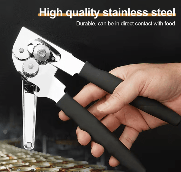 Multi-functional manual can opener stainless steel can and bottle opener in one non-slip labor-saving handle safe and without sharp edges suitable for kitchen tools for cans and bottle caps.