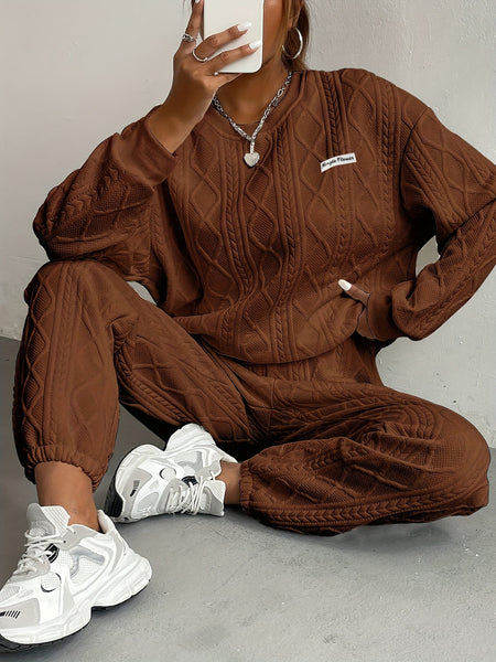 New Women'S Clothing Set Featuring Textured Fabric, Long-Sleeve Sweatshirt, And Long Pants, Stylish And Versatile for Casual Wear