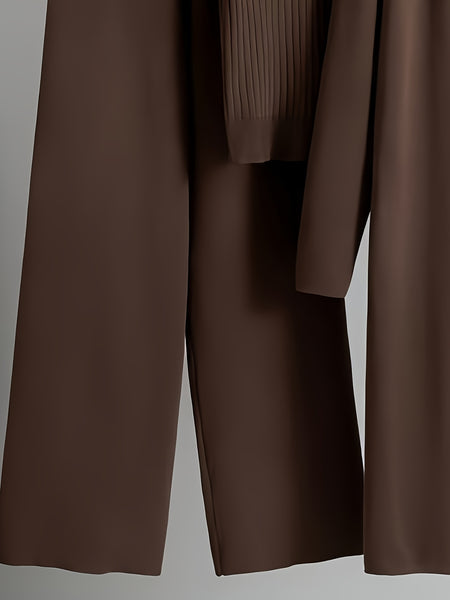 2025 newest suit high elasticity Women's loose suit, long wide-legged pants + shawl cardigan + turtleneck sweater fashion three-piece set Can be worn up to 70kg Suitable for female