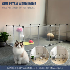 DIY 12 Panels Pet Fence Puppy Pen Crate Cage with Door Dog Rabbit Playpen Metal Enclosure