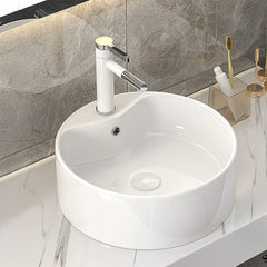 Bathroom Counter Top Sink Cloakroom Toilet Hand Washing Bowl Basin with Waste Pipe Kits Round Ceramic Sink 400*400*155mm