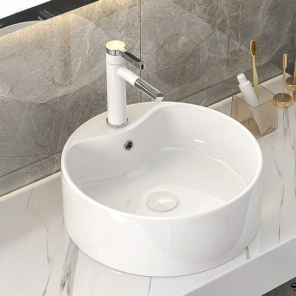 Bathroom Counter Top Sink Cloakroom Toilet Hand Washing Bowl Basin with Waste Pipe Kits Round Ceramic Sink 400*400*155mm