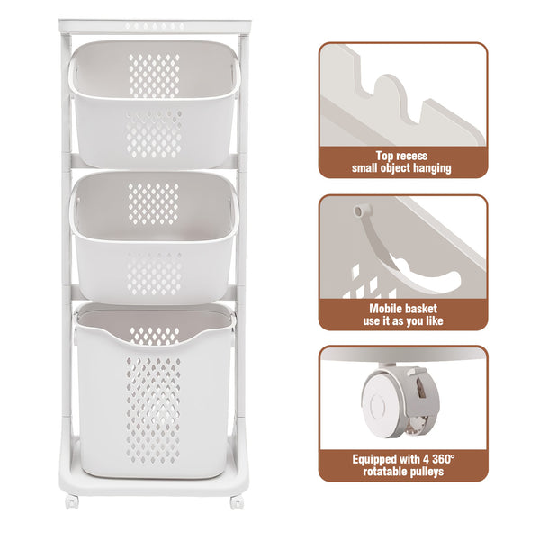 2-Tier/4-Tier Rolling Laundry Cart with Removable Baskets - Heavy-Duty Plastic Frame & Wheeled Hamper Organizer, Modern Bathroom Storage Cart Suitable for,, Dorm, Hotel - Space-Saving Clothes Sorting System, Laundry Baskets