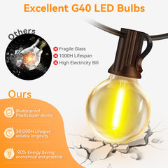 Outdoor Festoon Lights|LED Fairy Lights -65ft/100ft/150ft LED Garden String Light 20/30/45M+2 (Spare) Bulbs, IP65 WaterproofDimmable Timer G40 Bulbs Hanging Patio Lighting with Remote Control for Balcony Garden Gazebo Patio Awning Wedding Party (No Button