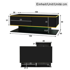 Modern LED coffee table, 100cm high gloss white coffee table, with 3 drawers and RGB light strips, adjustable color/brightness, gold edge, PB board material, suitable for living room, bedroom, lounge, studio - with a load-bearing capacity of 50kg and spac