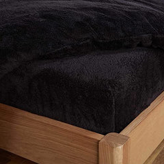 Brentfords Teddy Fleece Fitted Bed Sheet Plain Thermal Warm Soft Luxury Bedding, Charcoal Grey - Double