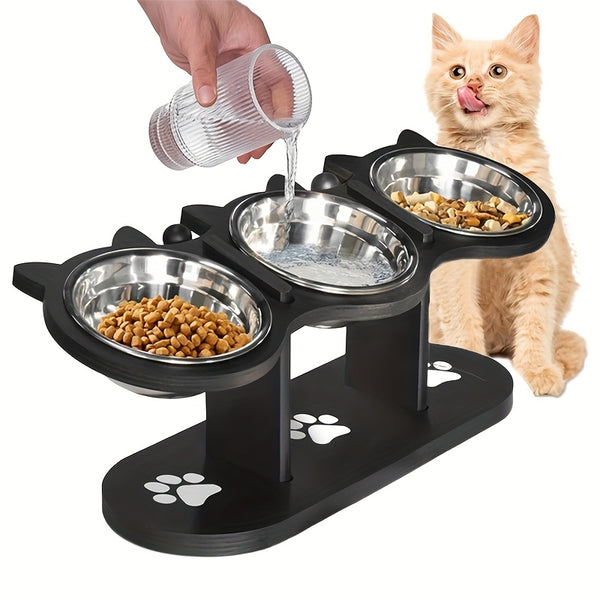 Adjustable Three Bowl Dog Cat Feeder Elevated Raised Stand Food Feeding Pet Bowl