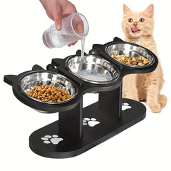 Adjustable Three Bowl Dog Cat Feeder Elevated Raised Stand Food Feeding Pet Bowl