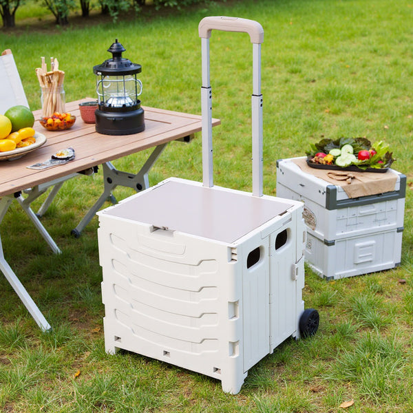 Grey/ Green Foldable Office Trolley, Portable Folding Shopping Trolley, Two-wheel Large-capacity Storage Box, Portable Pushable Shopping Cart Storage Box, Adjustable Railings
