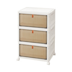 3 4 5 Tier Folding Storage Box, Plastic Collapsible Storage Box with Wheels, Stackable Storage Boxes with Lids and Front Opening Door Stackable Storage Boxes with Lids, 4 Wheels, Sturdy PP Matterial, Foldable Plastic Storage Unit for Toys/Office Supplies/