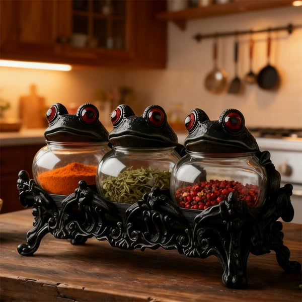3pcs Witch Frog-Shaped Spice Jars, with Frog Lids, Are Kitchen Storage Containers in A Retro Style. They Can Be Used to Store Spices, Herbs And Salt. They Are Unique Home Decorations And Storage Jars. for Halloween