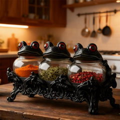 3pcs Witch Frog-Shaped Spice Jars, with Frog Lids, Are Kitchen Storage Containers in A Retro Style. They Can Be Used to Store Spices, Herbs And Salt. They Are Unique Home Decorations And Storage Jars. for Halloween