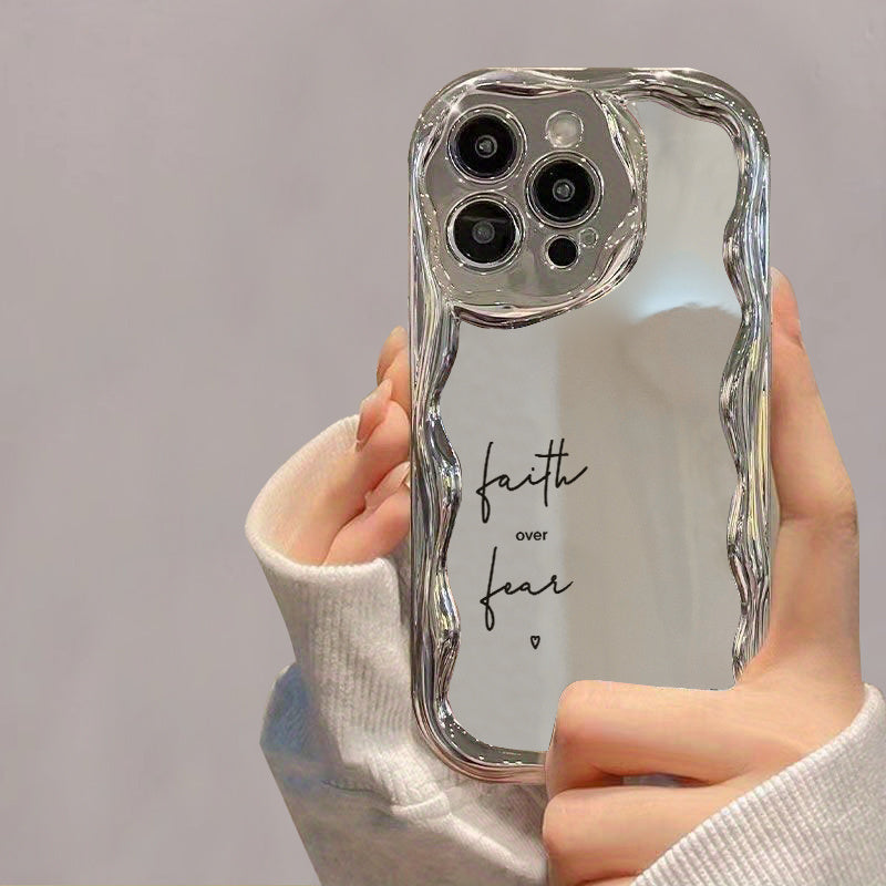 Mobile Phone Case with a Unique Electroplated Silver Design Featuring a Curved Edge Pattern And a Pearl Bracelet Lanyard. It'S Durable, Anti-Fall, And Compatible with Iphone 11 Through 16, Including Pro And Plus Versions