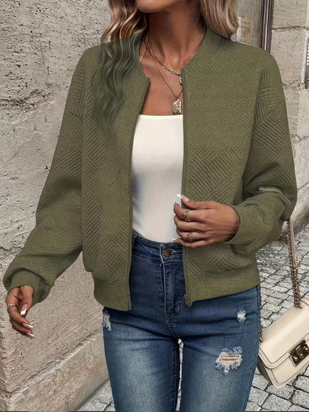 Solid Color Casual Zip-Up Cardigan Jacket