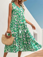 Spring/Summer Vacation Women'S Sleeveless Bohemian Style Fringed Tie-Up Printed Dress