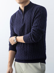 Christmas Gift for Men, New Twist Zipper Collar Pullover Sweater, Autumn And Winter Style, with Velvet, Thickened, Warm And Cold-Resistant, Can Be Worn Inside Or Outside, Casual And Versatile Essential, Knit