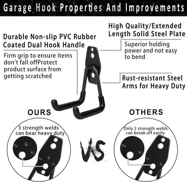 KOFANI Garage Hooks, 16 Pack Steel Heavy Duty Garage Storage Hooks with Anti-Slip Coating, Utility Garage Wall Mount Hooks for Hanging Bike, Ladder and Garden Tools
