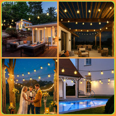 Outdoor Festoon Lights|LED Fairy Lights -65ft/100ft/150ft LED Garden String Light 20/30/45M+2 (Spare) Bulbs, IP65 WaterproofDimmable Timer G40 Bulbs Hanging Patio Lighting with Remote Control for Balcony Garden Gazebo Patio Awning Wedding Party (No Button