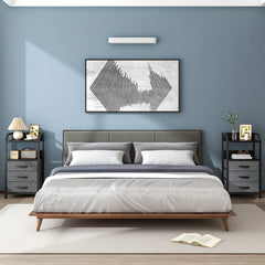 Modern Black Fabric Drawer Nightstand with Open Shelves - Engineered Wood & Metal Frame, 3 Drawers & Open Shelf, Compact 68.58cm Height, 3, 2 Cu Ft Storage, Easy Assembly for Bedroom, Living Room, Dorm, Office, Bedroom Storage, Contemporary Design, Sturdy