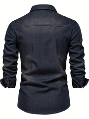 New Men'S Denim Shirt, Casual Solid Color Men'S Long Sleeve Dress Shirt