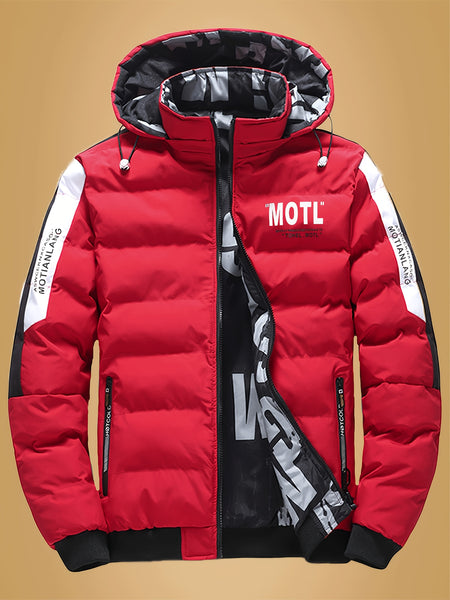 Villa Water OBM Men'S Winter Coat with Removable Hood, Double-Sided Wearable Trendy And Cool Jacket for Cold Weather