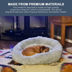 40/50/60/70cm Round Plush Donut Dog/Cat Bed Cuddler Pet Cushion Self-Warming Bed Washable Dog Bed with Non-Slip and Waterproof Bottom Calming Dog Bed