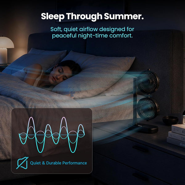 Schallen Desk Fan Double Head Fan with USB-C Power | Portable Dual Head Cooling Fan with 2 Adjustable Speeds | Table Desk Fan for Home, Office, Bedroom | Available in Black or White