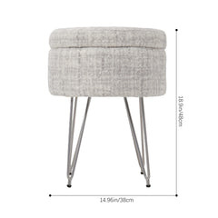 1pc Round Footrest Stool Ottoman with Storage, Makeup Vanity Chair Stool Side Table, Dressing Table Stool with Metal Legs, Couch Stool Portable Space-saving Lounge Chair for Living Room Bedroom Office Kitchen, 38x38x48cm (White)