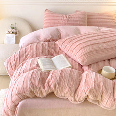 3pcs Faux Rabbit Plush Bedding Set, Soft Fluffy Comfortable Thicken Warm Autumn-Winter Duvet Cover & Pillowcase Set, Machine Washable, Ideal for Hotel, Guest Room, Bedroom, Home Use,Christmas Presents, Single/Double/King/Super King Size (1*Duvet Cover + 2