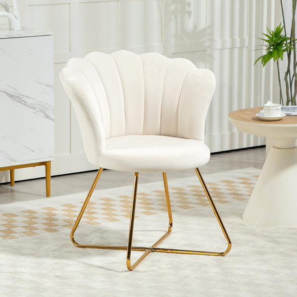 Modern Armchair, Velvet Tufted Accent Chair with Lotus Backrest, Occasional Chair with Steel Legs for Living Room, Bedroom