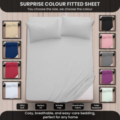 Surprise Colour Fitted Sheet OR Pillowcases | Ultra Soft Wrinkle Free Breathable Bed Sheet With Secure Fit Elasticated Corners | Fade Resistant & Easy Care | Random Colour Sent for Added Fun | LOCAL WAREHOUSE | UK BRAND