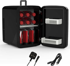 Crystals 4/10/15L Litre Mini Fridge, Table Top Small Fridge Cooler & Warmer for Car Bedrooms Desk Office, 12V DC - 220 AC, Mini Fridge for Bedrooms – Energy Efficient (Black, 10L Litre)