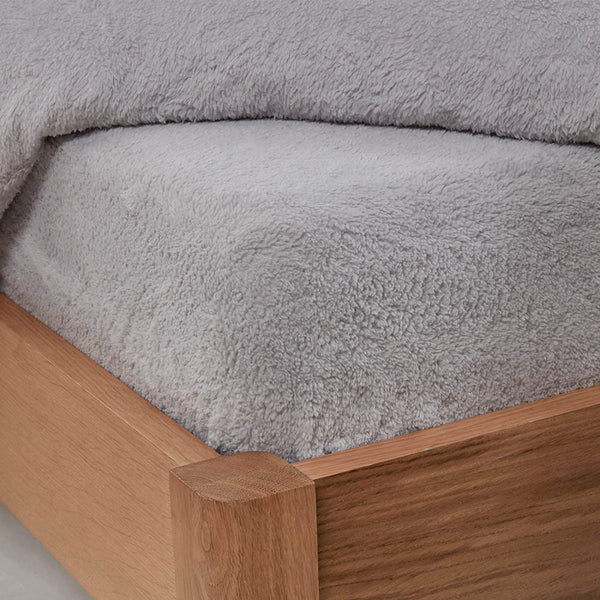 Brentfords Teddy Fleece Fitted Bed Sheet Plain Thermal Warm Soft Luxury Bedding, Charcoal Grey - Double
