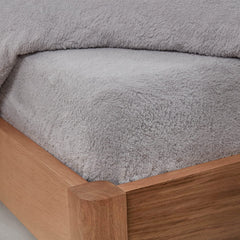 Brentfords Teddy Fleece Fitted Bed Sheet Plain Thermal Warm Soft Luxury Bedding, Charcoal Grey - Double