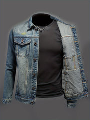 Geng Yuanshi Spring New Arrival Washed Denim Jacket for Men, Spring New Arrival Slim Fit Vintage  Denim Jacket for Men