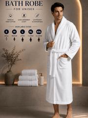 Unisex Terry Towelling Bathrobe with Shawl Collar, Soft Cotton Robe with Belt & Pockets, Comfortable Dressing Gown for Men & Women, S-XXL