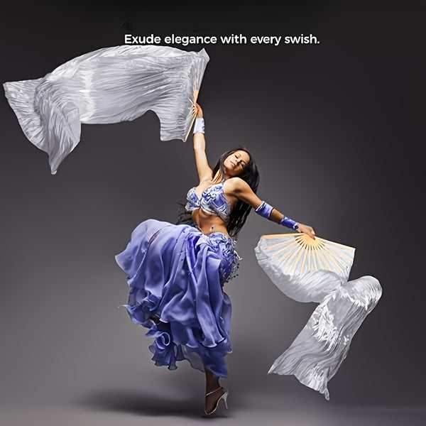 Elegant White Belly Dance Fan, Suitable for Percussion Dance, with a Universal Design of Left and Right Hands and Elegant Ribbon Material, It Is an Ideal Choice for Celebrations, Performances and Cultural Gatherings