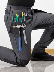 Men's Elastic Cargo Pants with Multiple Pockets, All-Season Style, 1pc