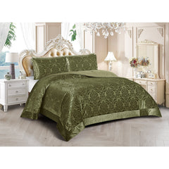 3 Piece Velvet Quilted Bedspread Set Jacquard Damask Bed Cover with Pillow Shams | Luxury Soft Polyester Bedspread for Double King Super King Beds | Modern Elegant Bedroom Bedding Set