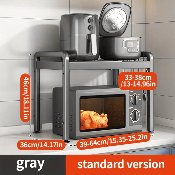 1pc Extendable Microwave Rack- Heavy Duty Carbon Steel Kitchen Countertop Organizer with Adjustable Shelves, Space Saving Storage for Microwave, Electric Pots, Ovens, And Bread Makers- Kitchen Storage Rack