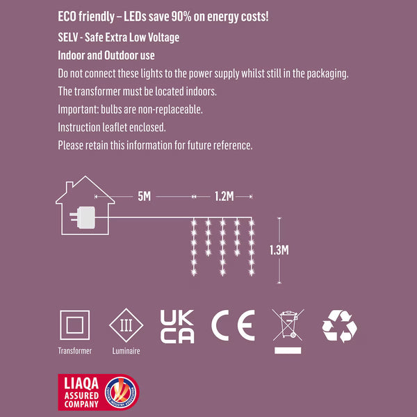 Premier Curtain Light 312 Snowflake Silver Wire LED Lights