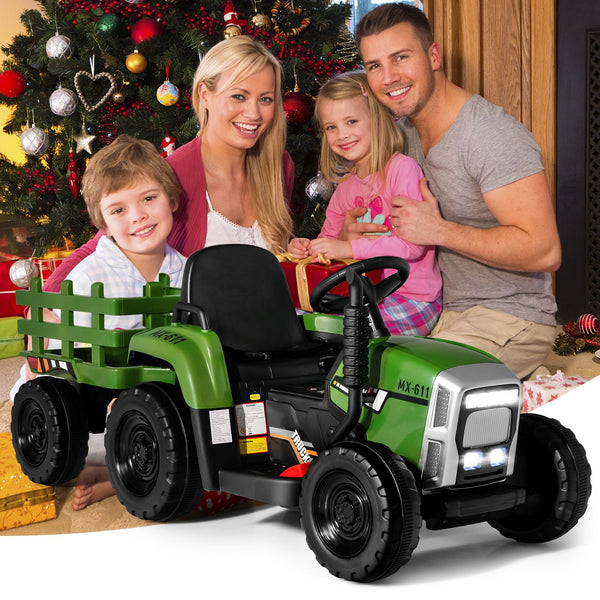 12V Kids Ride on Tractor with Trailer Music and LED Lights