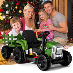 12V Kids Ride on Tractor with Trailer Music and LED Lights